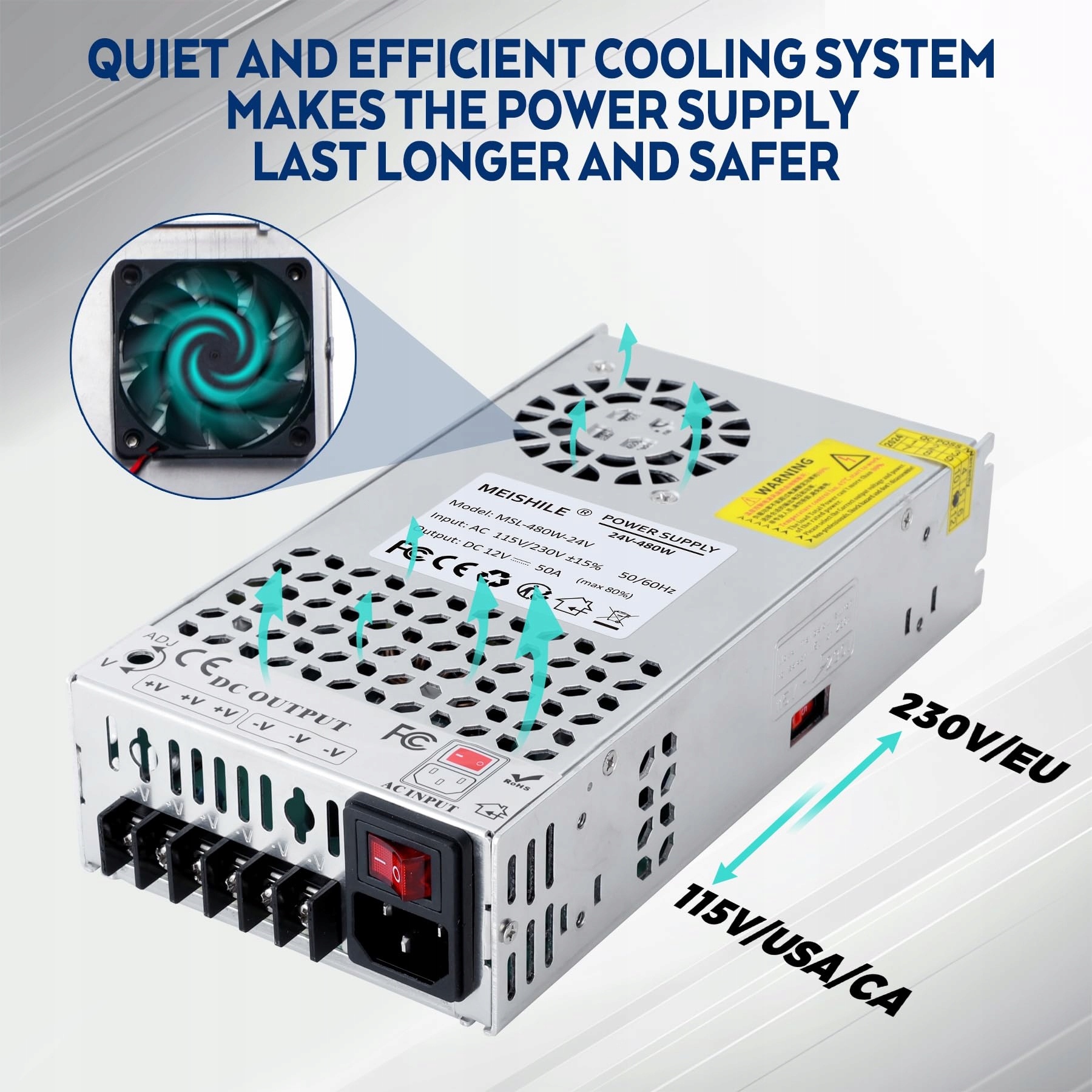 Zasilacz Impulsowy MEISHILE 24V 20A 480W zasilacz upgrade 230V do 24V - obrazek 7
