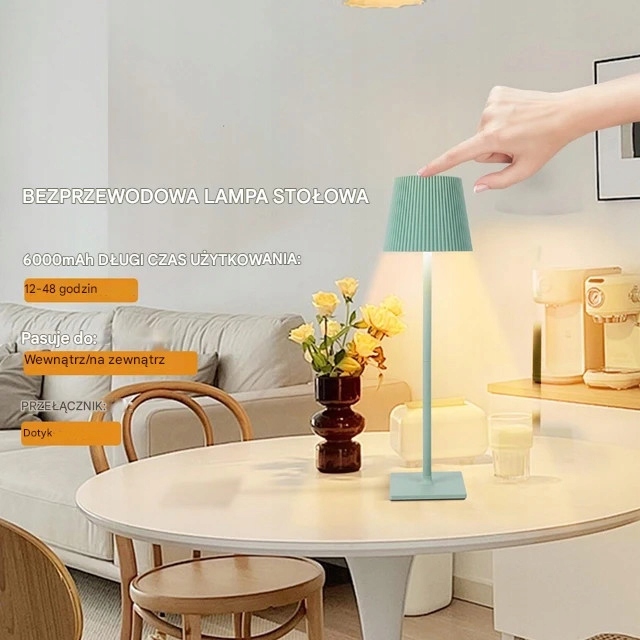 Lampa stołowa, bezprzewodowa, z 3 trybami świecenia ZIELONA - obrazek 3