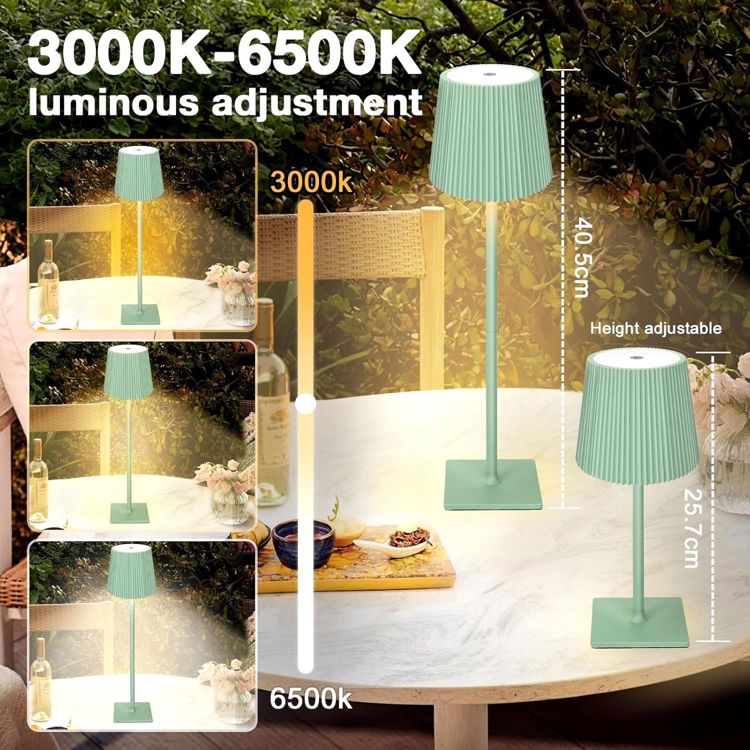 Lampa stołowa, bezprzewodowa, z 3 trybami świecenia ZIELONA - obrazek 8
