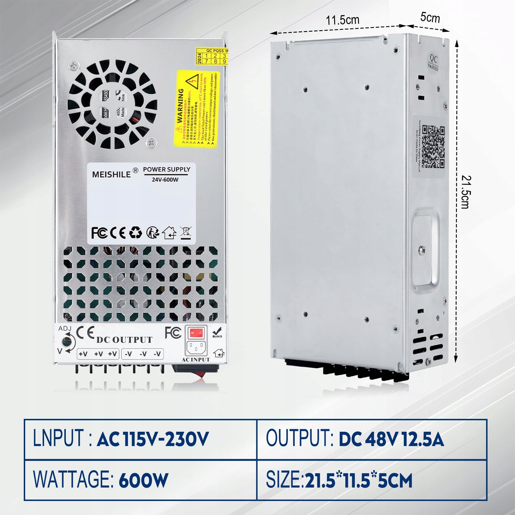 Zasilacz Impulsowy MEISHILE 48V 12,5A 600W zasilacz upgrade 230V do 48V - obrazek 4