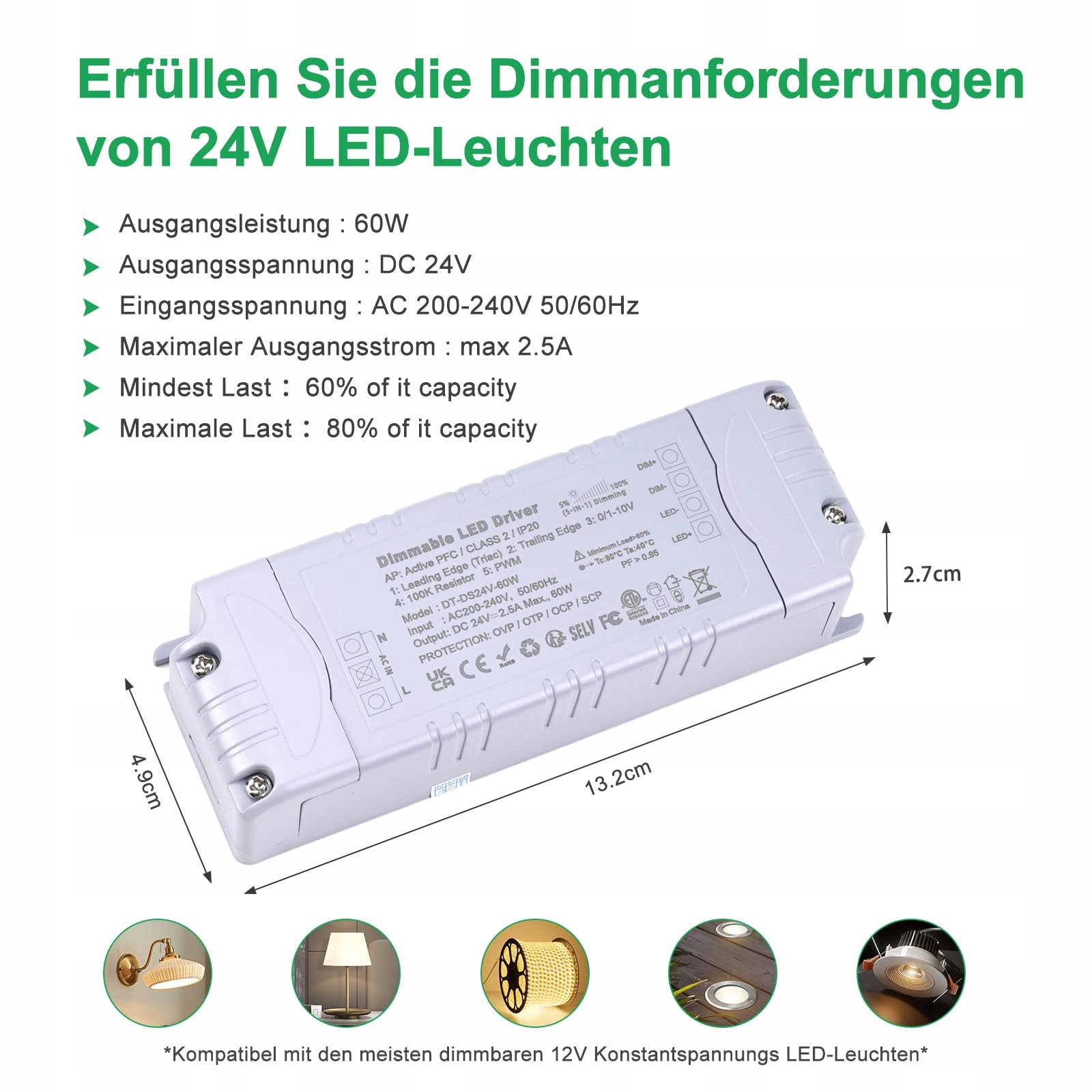 Zasilacz do LED REYLAX 24V 60W 2.5A przetwornik transformator AC DC - obrazek 2