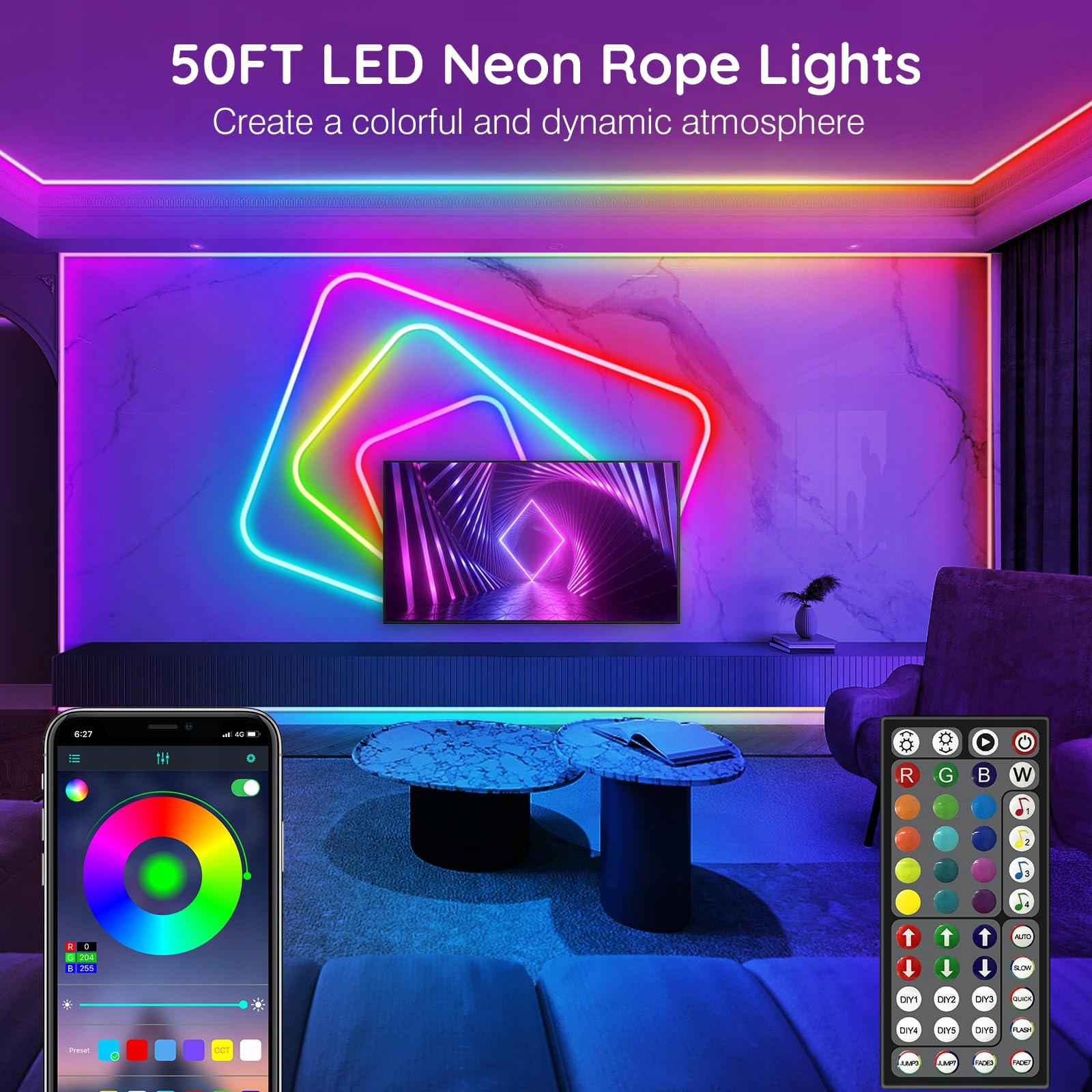 TAŚMA LED NEON 36M RGB BLUETOOTH APLIKACJA PILOT IP65 24V niedostepna - obrazek 3