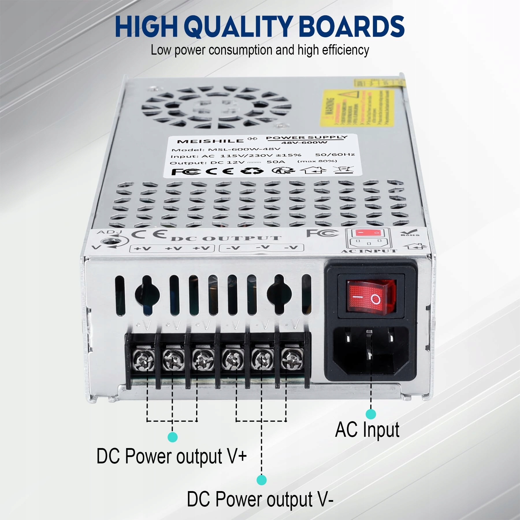 Zasilacz Impulsowy MEISHILE 48V 12,5A 600W zasilacz upgrade 230V do 48V - obrazek 5
