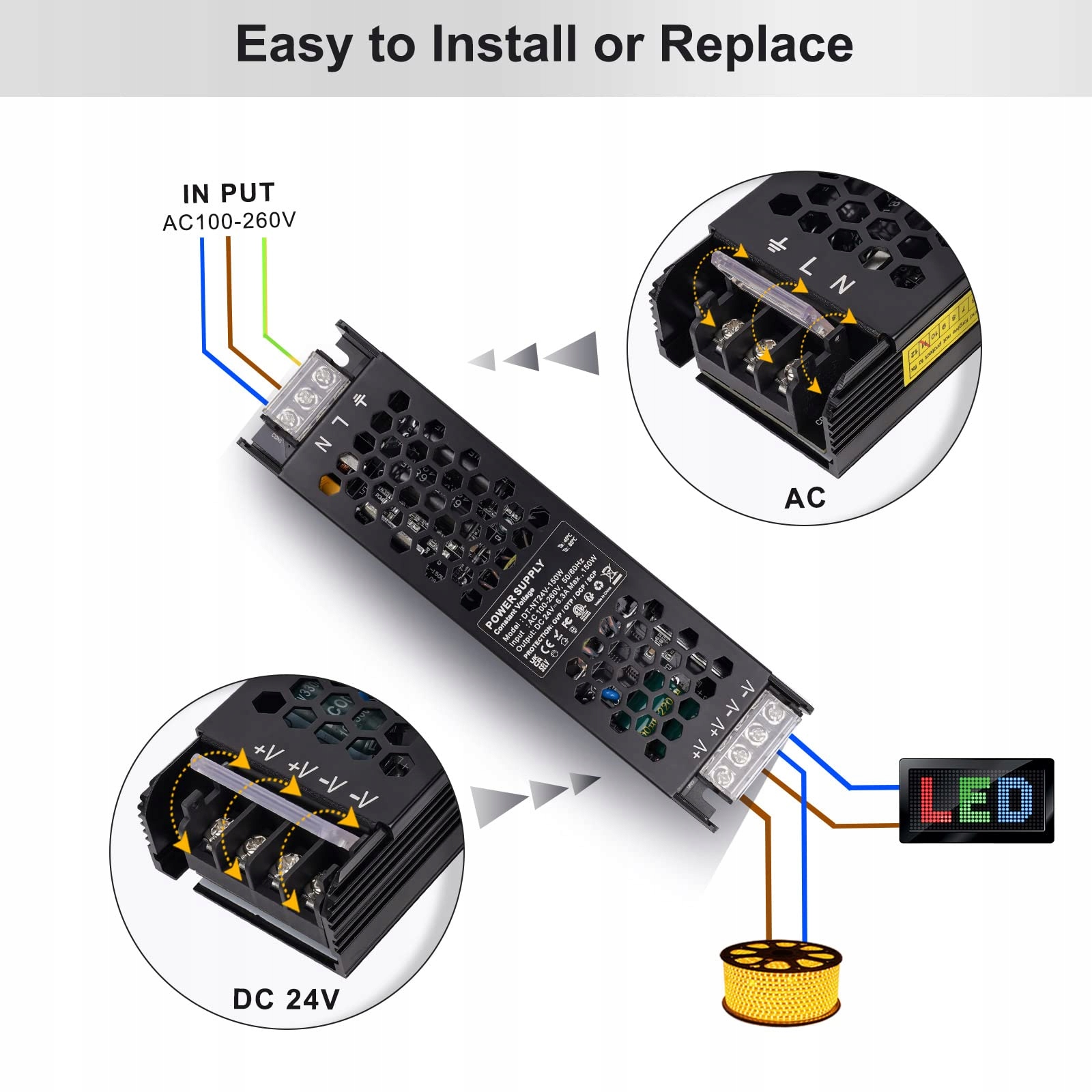 REYLAX Transformator Led niskiego napięcia 24V 150W 6,3A - obrazek 4