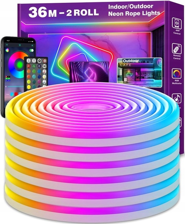 TAŚMA LED NEON 36M RGB BLUETOOTH APLIKACJA PILOT IP65 24V niedostepna