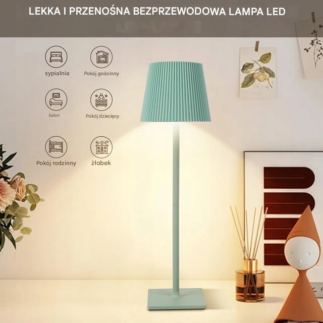 Lampa stołowa, bezprzewodowa, z 3 trybami świecenia ZIELONA - obrazek 2