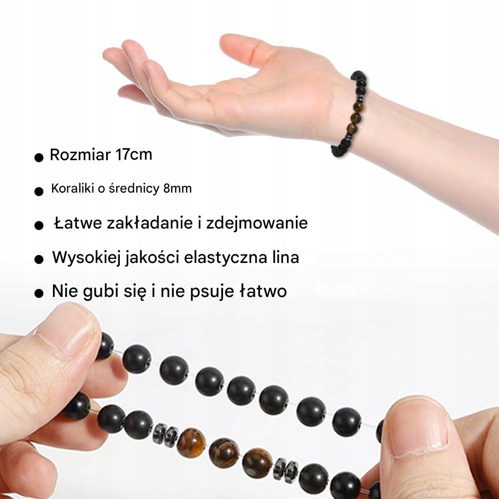 BRANSOLETKA MĘSKA DLA DZIADKA KORALIKI KAMIEŃ TYGRYSIE OKO - obrazek 6