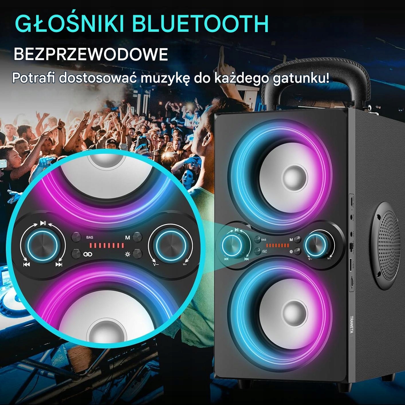 Głośnik Bluetooth, 80 W, bezprzewodowy duży bas boost, 100 dB TPBEAT - obrazek 5