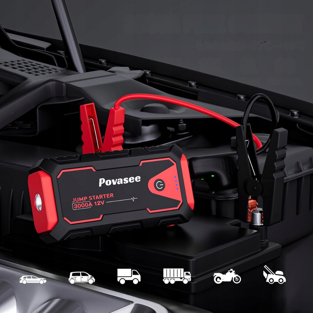 POVASEE Powerbank Rozruchowy 3000A USB do Aut 12V do 10L Benzyna 8L Diesel - obrazek 6