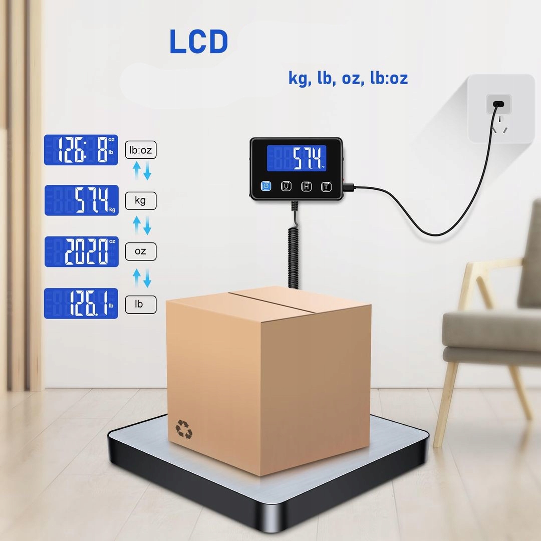 WAGA PACZKOWA 200 KG/10 g, STAL NIERDZEWNA, LCD, TARA/HOLD, 4 JEDN., USB 5V - obrazek 7