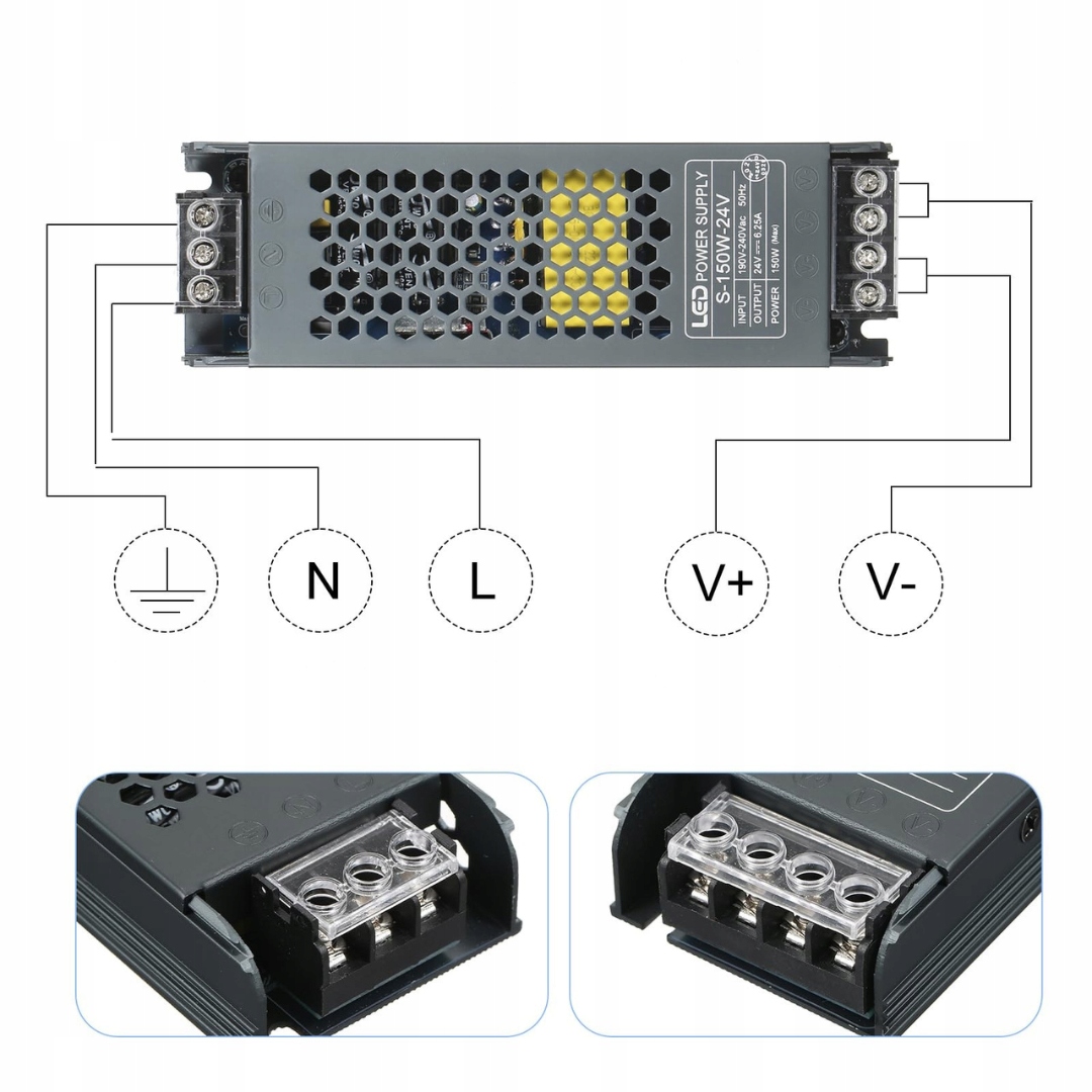 Zasilacz LED 150W 24V 6,25A transformator, sterownik LED Super Slim - obrazek 4