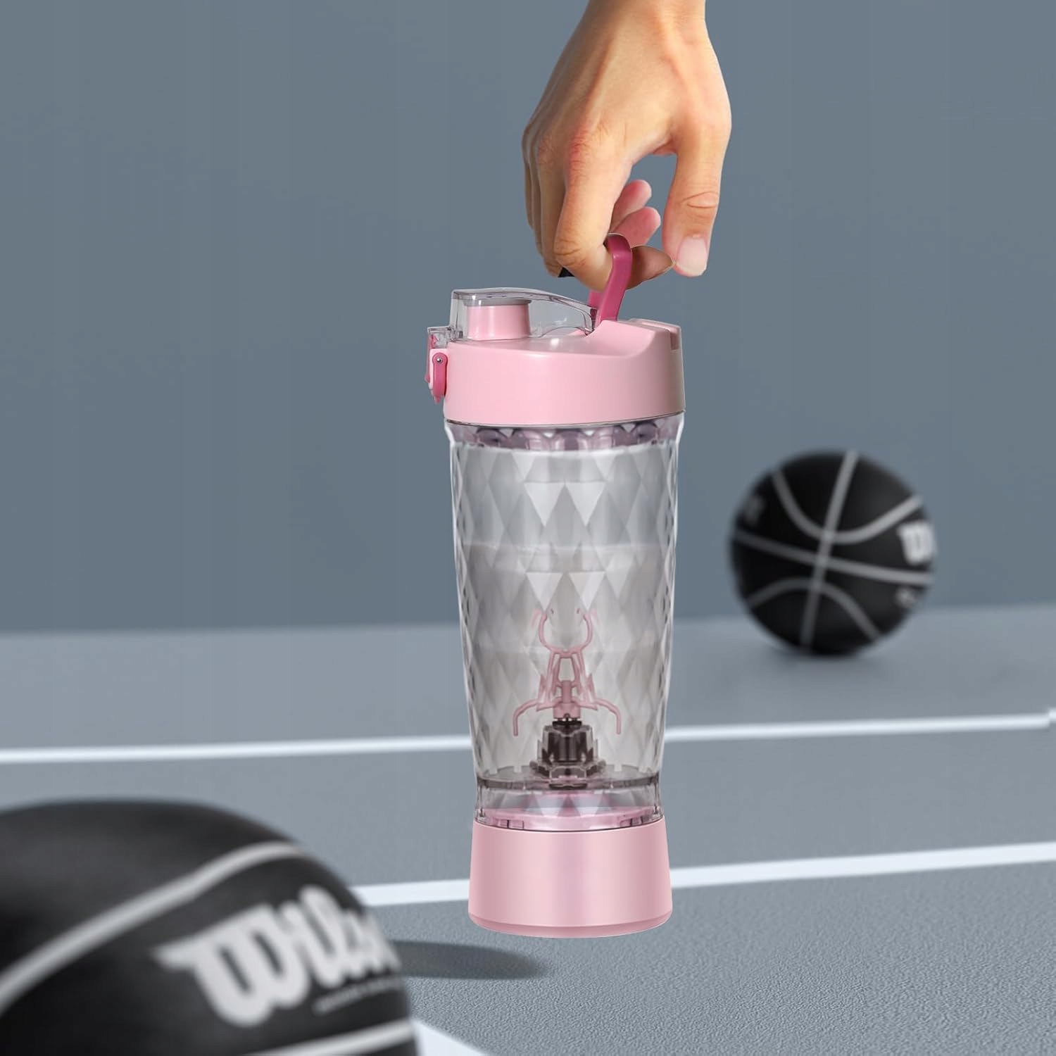 ELEKTRYCZNY SHAKER DO BIAŁKA 650 ML MIKSER USB C Różowy - obrazek 3