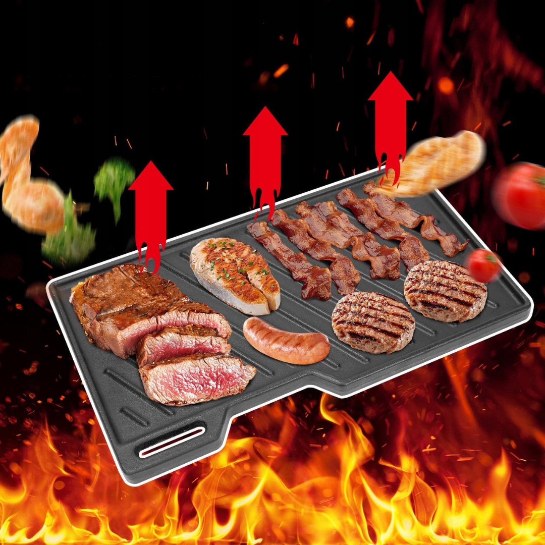 Płyta grillowa żeliwna GFTIME prostokątny 41,5 cm x 23,5 cm dwustronna - obrazek 4