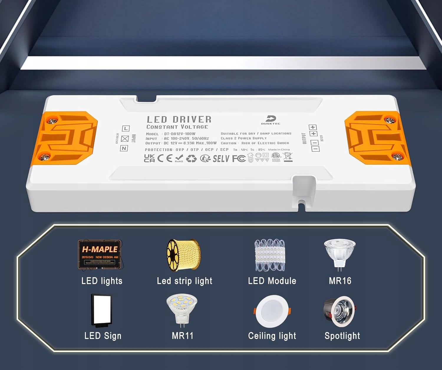 DUSKTEC Zasilacz LED 12 V 100 W transformator do taśmy LED sterownik - obrazek 4