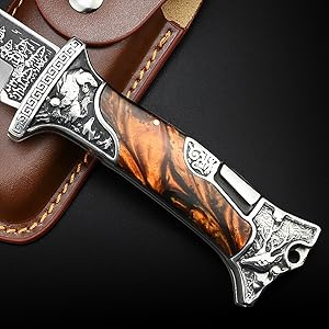 Nóż składany outdoorowy, Scyzoryk MYŚLIWSKI Dwuręczny z Kaburą, Ciężki - obrazek 3