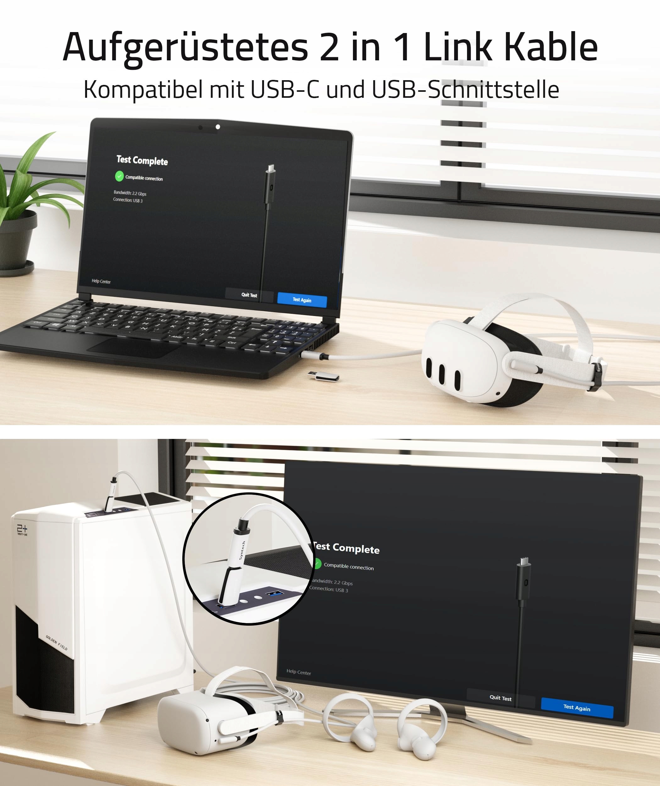 Kabel Syntech Link 5M z adapterem Meta Quest 3/ 3S/2/Pro/Pico 4/PC/SteamVR - obrazek 3