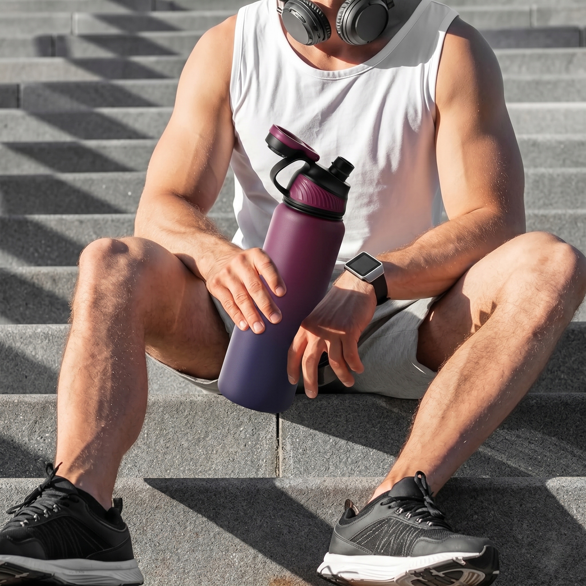 Bidon, Butelka sportowa ze stali nierdzewnej termiczna 800 ml szczelna - obrazek 2