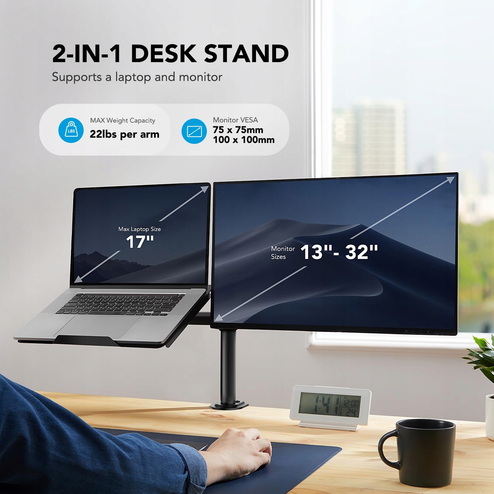 HUANUO RAMIĘ UCHWYT MONITORA Z PODSTAWKĄ TACĄ NA LAPTOPA 15,6 REGULOWANE - obrazek 4