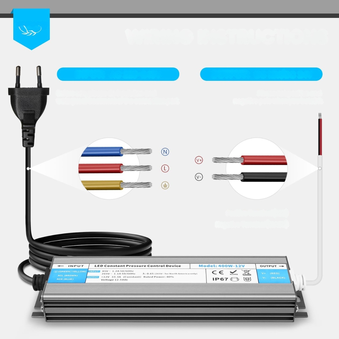 Transformator LED 12 V 400 W zasilacz sterownik 33, 3 A wodoopdporny IP67 - obrazek 5