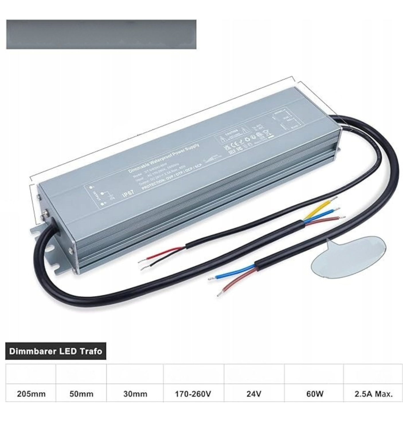 REYLAX LED Trafo wodoodporny, sterownik LED, zasilacz 24V 60W IP67 - obrazek 2