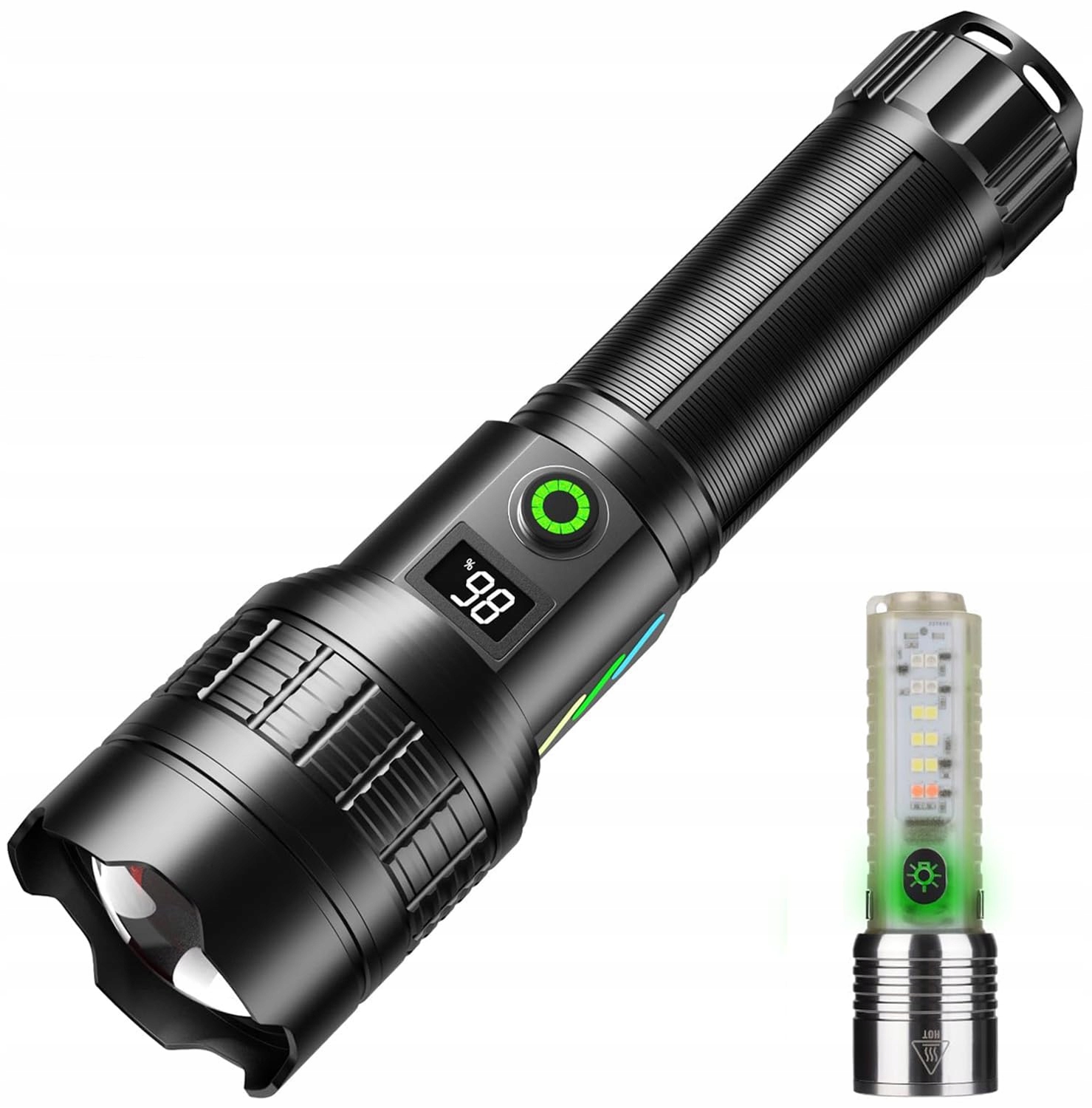 ASORT niezwykle jasna latarka LED Taktyczna Lumen Czarna IPX67