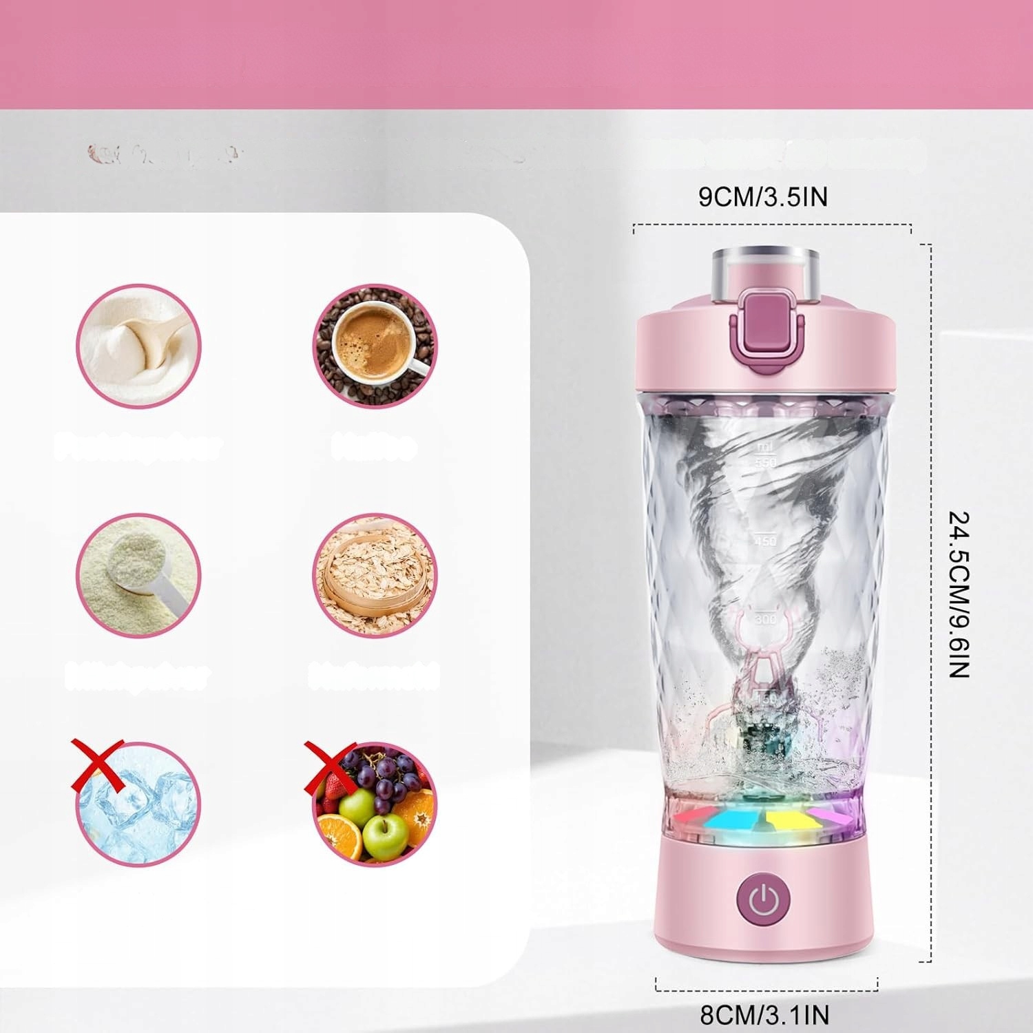 ELEKTRYCZNY SHAKER DO BIAŁKA 650 ML MIKSER USB C Różowy - obrazek 5
