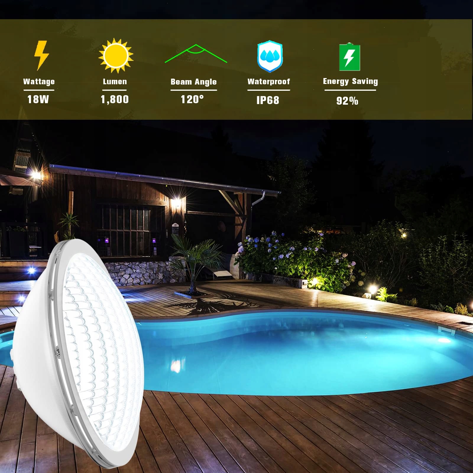 LyLmLe PAR56 oświetlenie basenowe LAMPA LED, 18W, IP68, zimna biała, 12V - obrazek 3