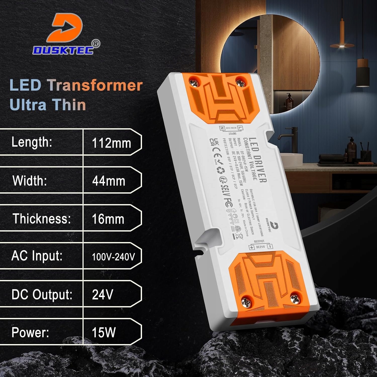 DUSKTEC Zasilacz LED 24 V 15 W Cienki, transformator do taśmy LED sterownik - obrazek 7