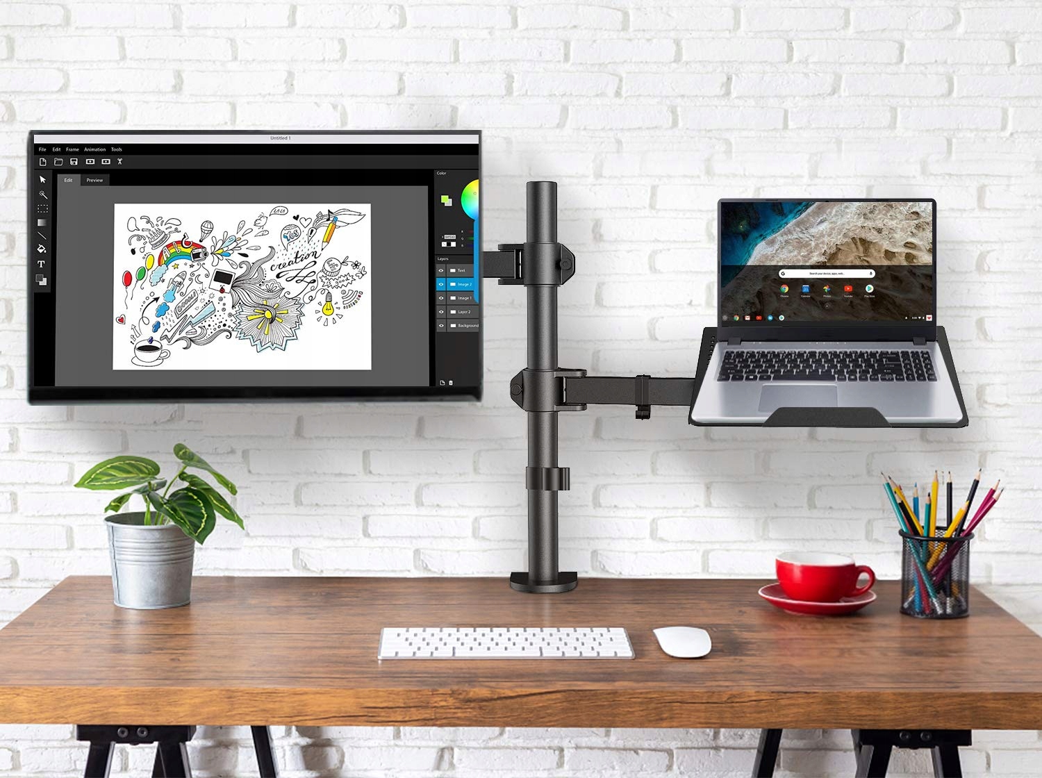 HUANUO RAMIĘ UCHWYT MONITORA Z PODSTAWKĄ TACĄ NA LAPTOPA 15,6 REGULOWANE - obrazek 3