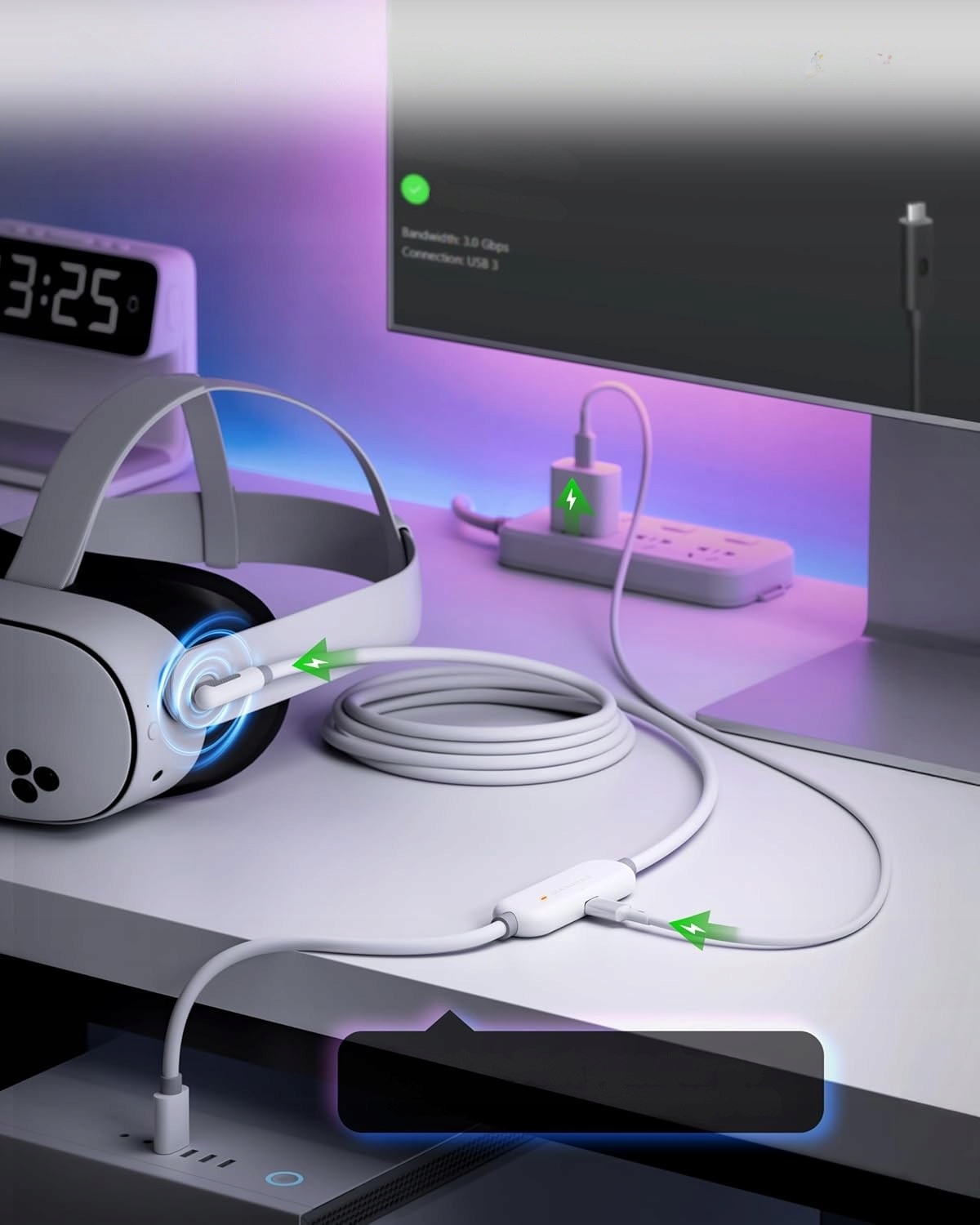 Maxonar Kabel do ładowania VR 5m do Meta Quest 3/3S/2 Pico 4 biały - obrazek 2