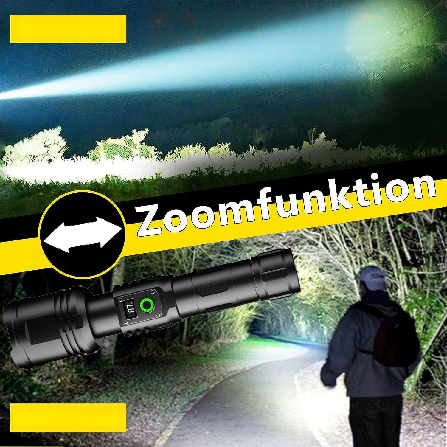 ASORT niezwykle jasna latarka LED Taktyczna Lumen Czarna IPX67 - obrazek 10