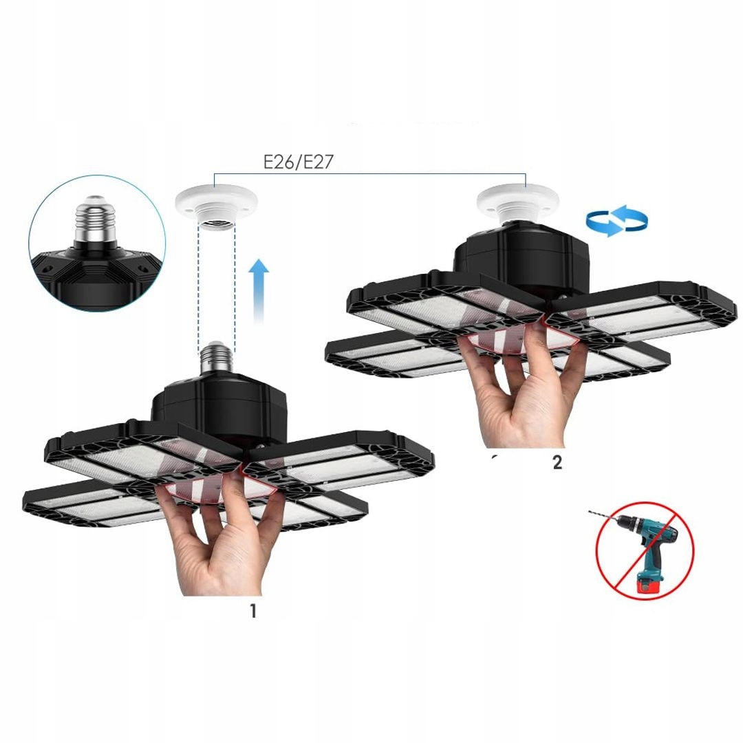LAMPA GARAŻOWA Led 200W warsztatowa sufitowa, 12 regulowanych paneli - obrazek 3