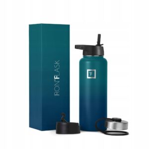 Butelka sportowa termos ze stali IRON °FLASK, 3 pokrywki i słomka 1,2L