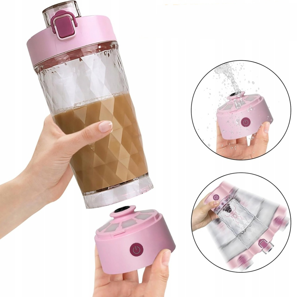 ELEKTRYCZNY SHAKER DO BIAŁKA 650 ML MIKSER USB C Różowy - obrazek 6