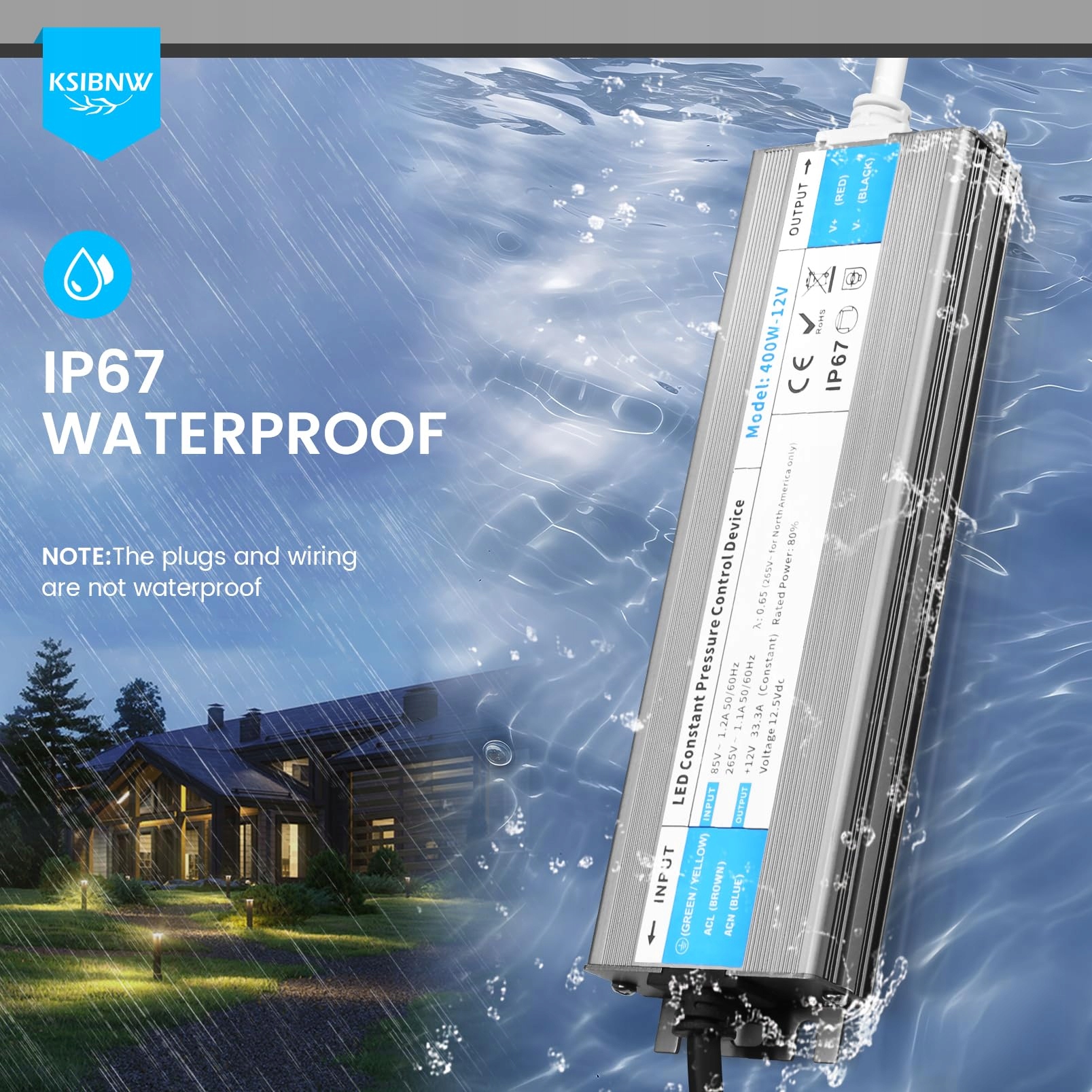 Zasilacz LED 12V 25A 300W transformator LED, wodoodporny - obrazek 3