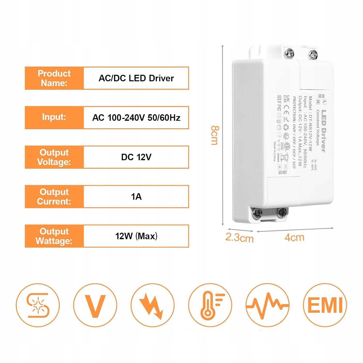 Zasilacz LED 12 V 12 W Transformator LED 1 A, 230 V na 12 V - obrazek 2