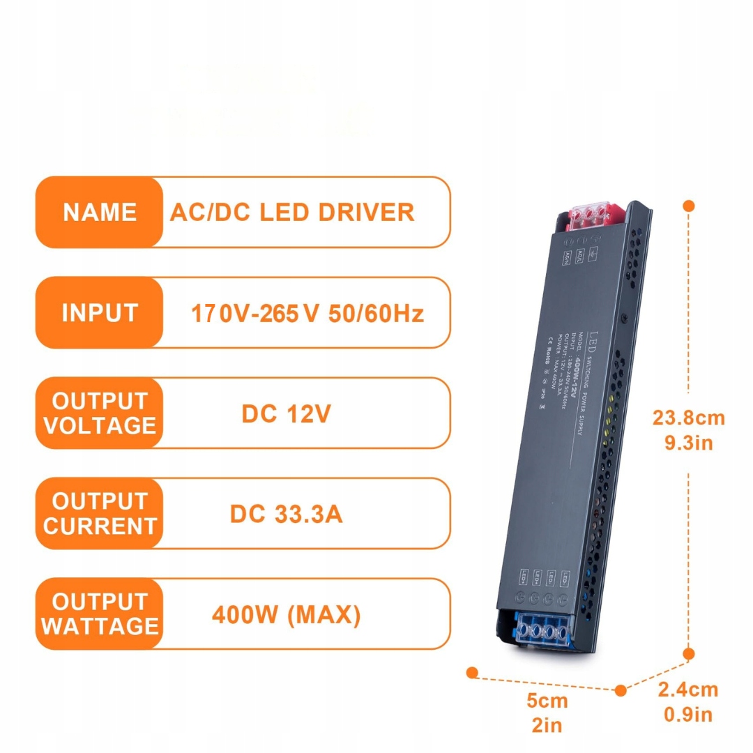 Zasilacz 12V 400W Slim 33,3A DO TAŚMY LED - obrazek 4