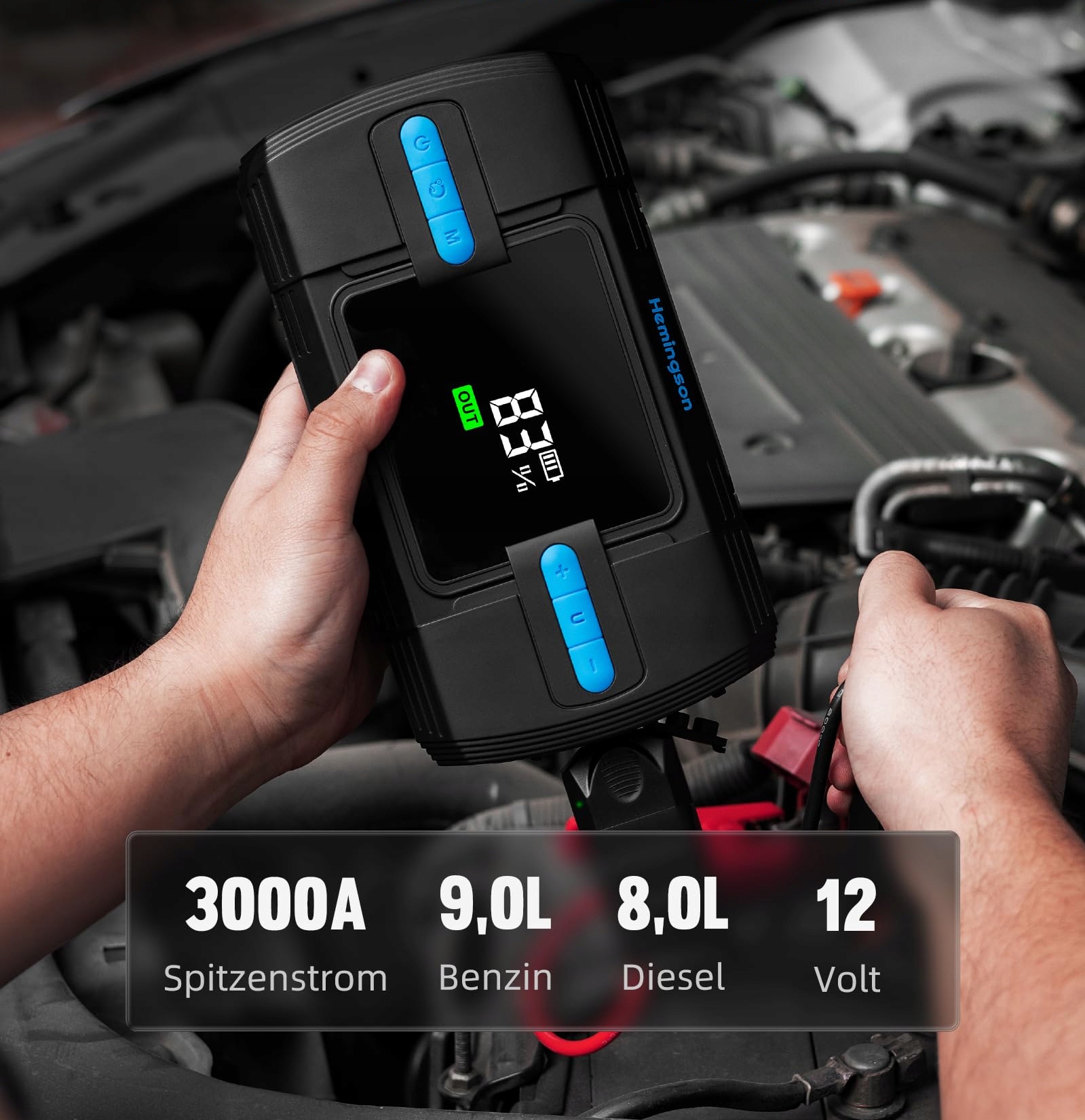 Powerbank rozruchowy z kompresorem 160 PSI, prąd szczytowy 3000 A, 12 V LED - obrazek 2
