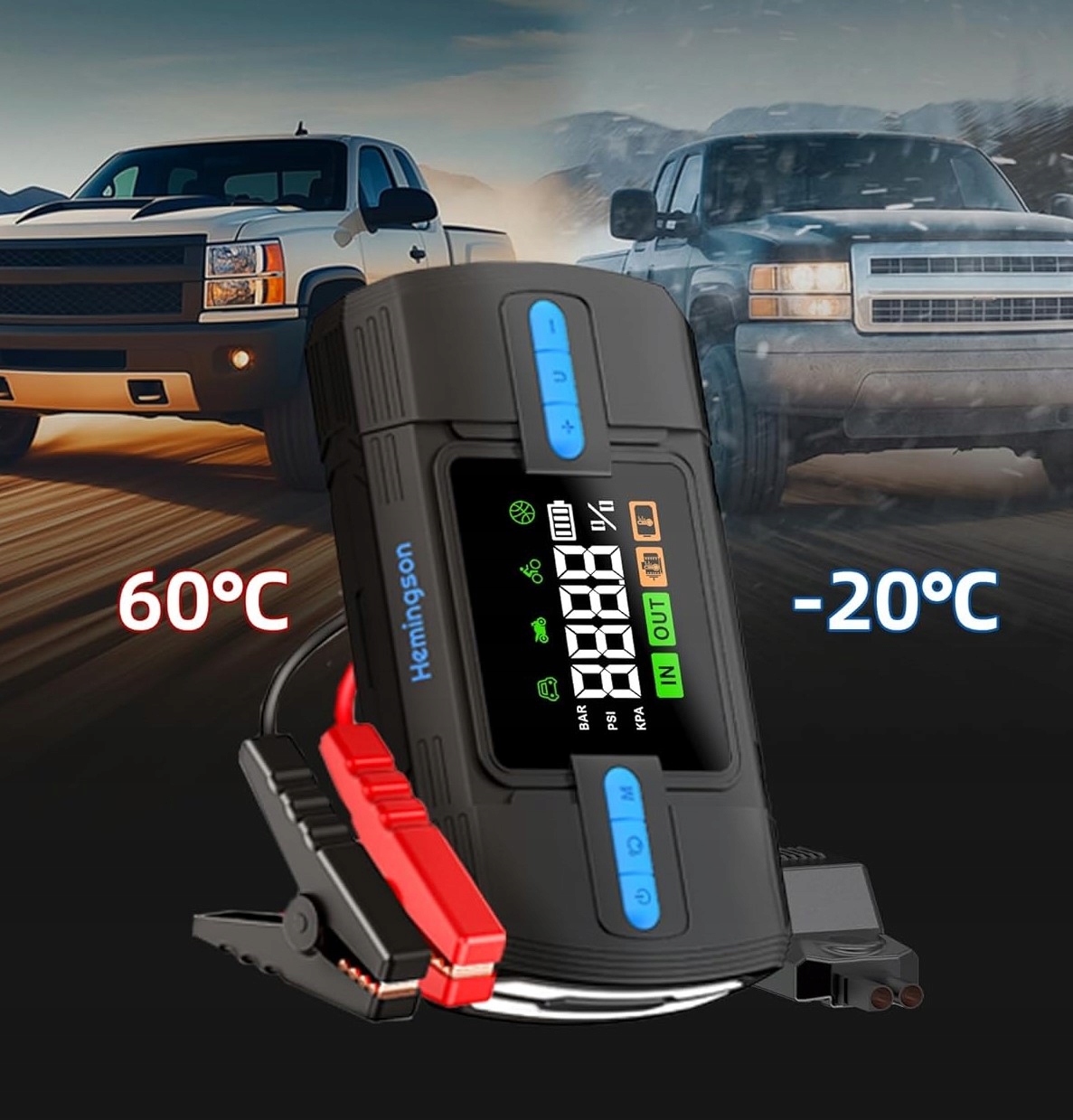Powerbank rozruchowy z kompresorem 160 PSI, prąd szczytowy 3000 A, 12 V LED - obrazek 6