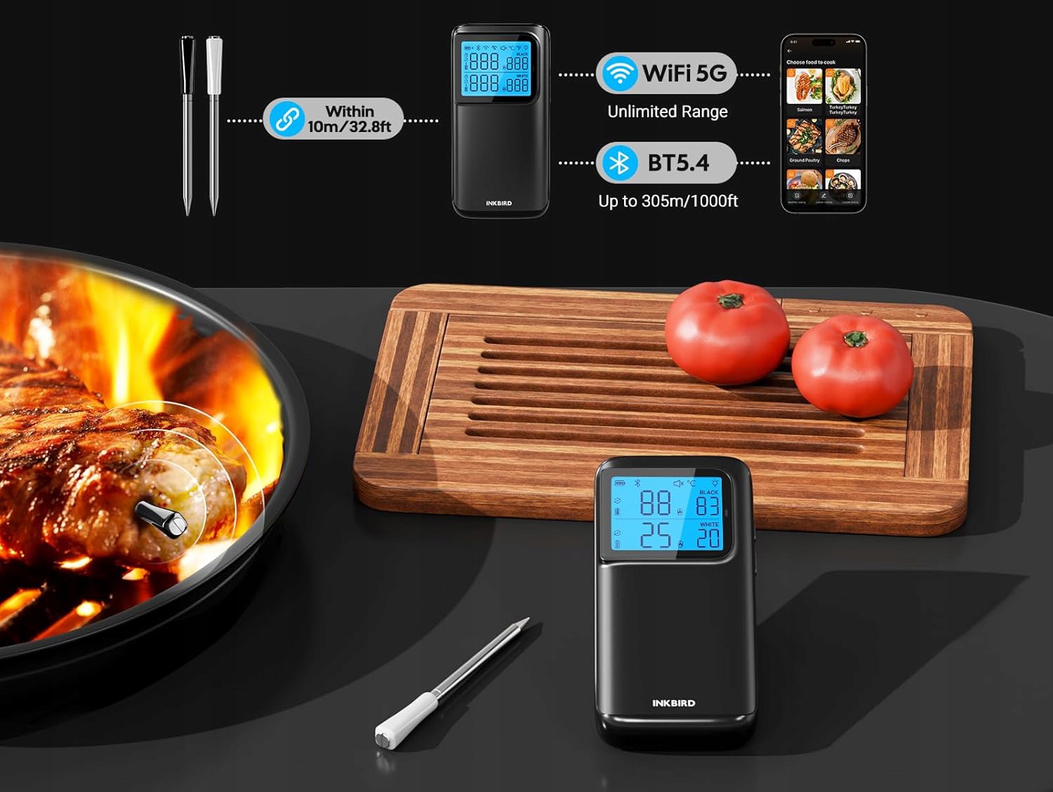 Termometr do grilla bezprzewodowy INKBIRD INT-12E-BW WiFi 5G Bluetooth 5.4 - obrazek 3