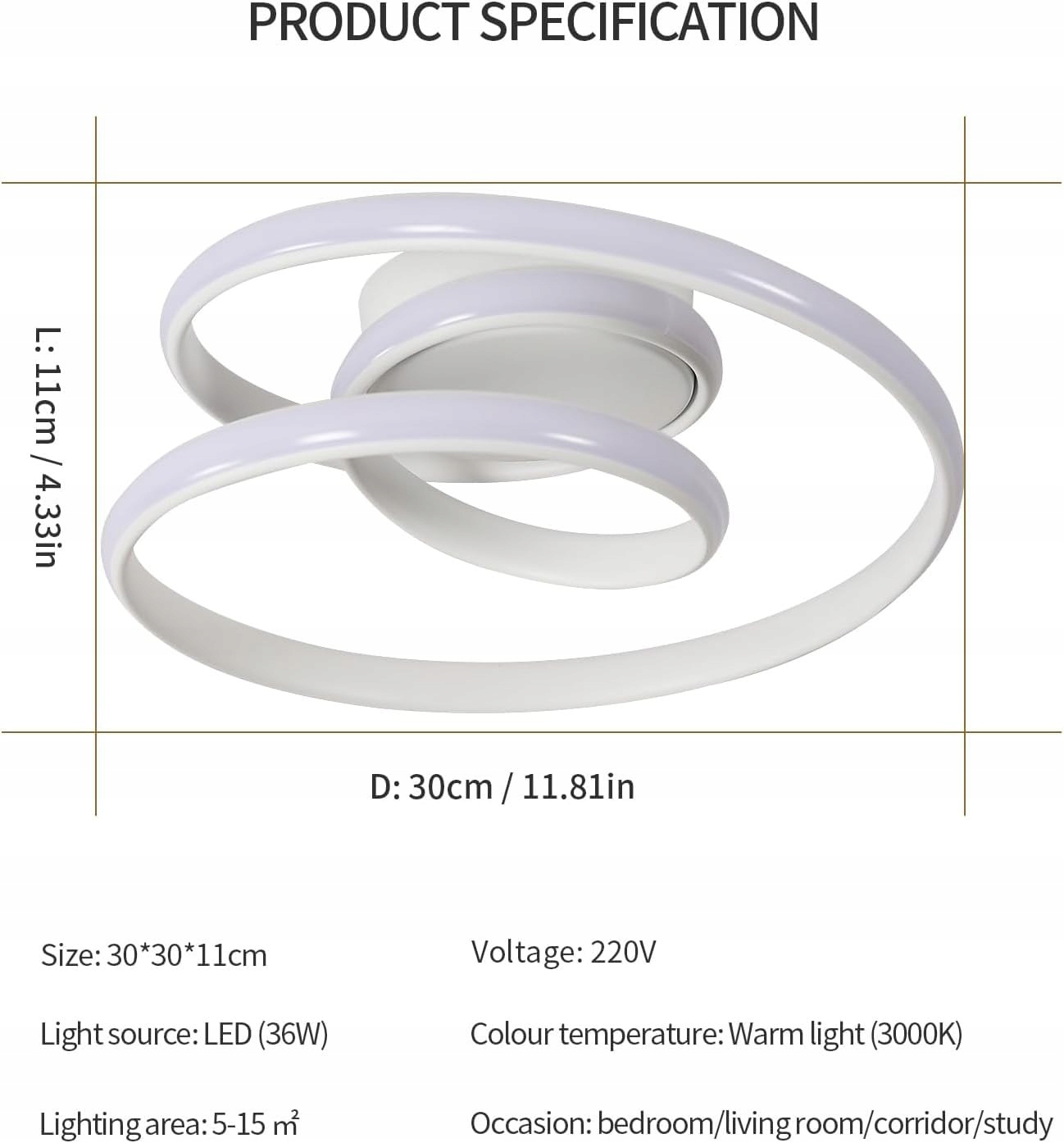 Lampa sufitowa LED 36W Biały 3000K nowoczesna spiralna do salonu, plafon - obrazek 5