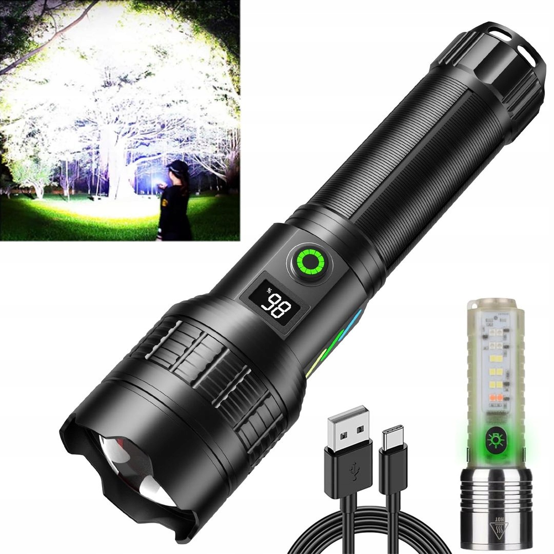 ASORT niezwykle jasna latarka LED Taktyczna Lumen Czarna IPX67 - obrazek 2