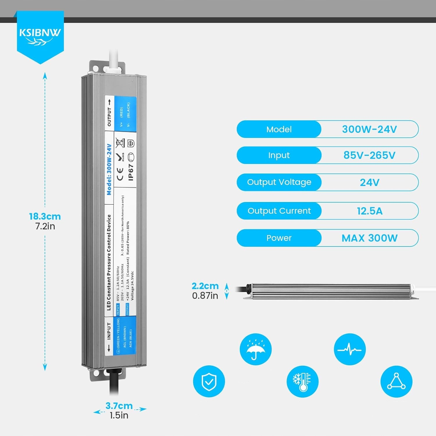 Zasilacz 24V 300W 12.5A IP67 wodoodporny hermetyczny sterownik LED - obrazek 3