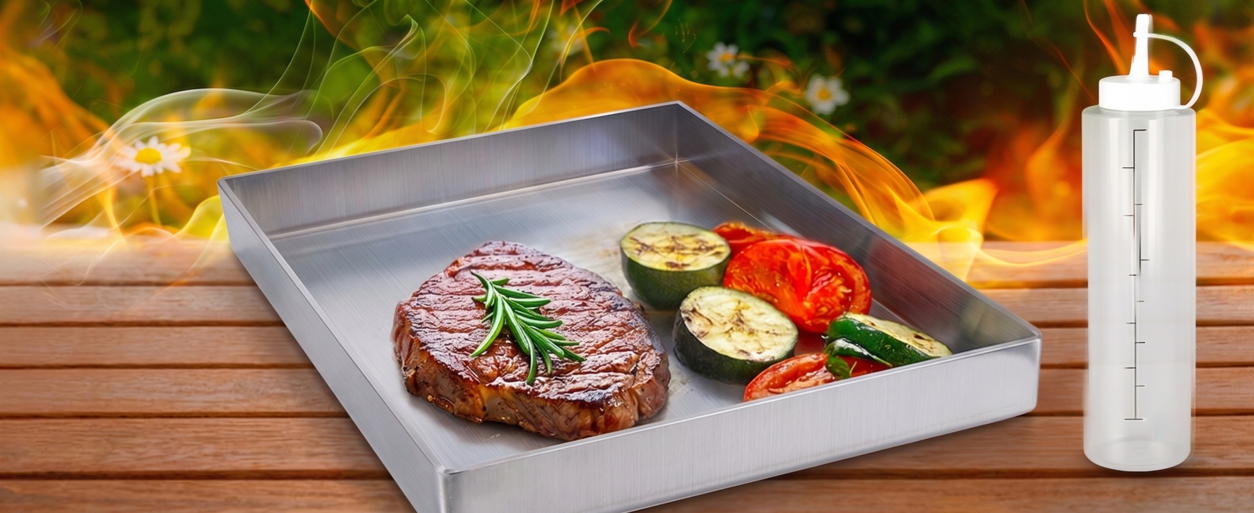 Płyta grillowa stal nierdzewna 30x40 cm zestaw 2 Łopatki Butelka na Olej - obrazek 7