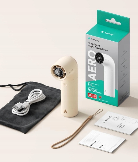 Wentylator wiatraczek ręczny Aecooly mini przenośny mocny 3500mAh beżowy - obrazek 10