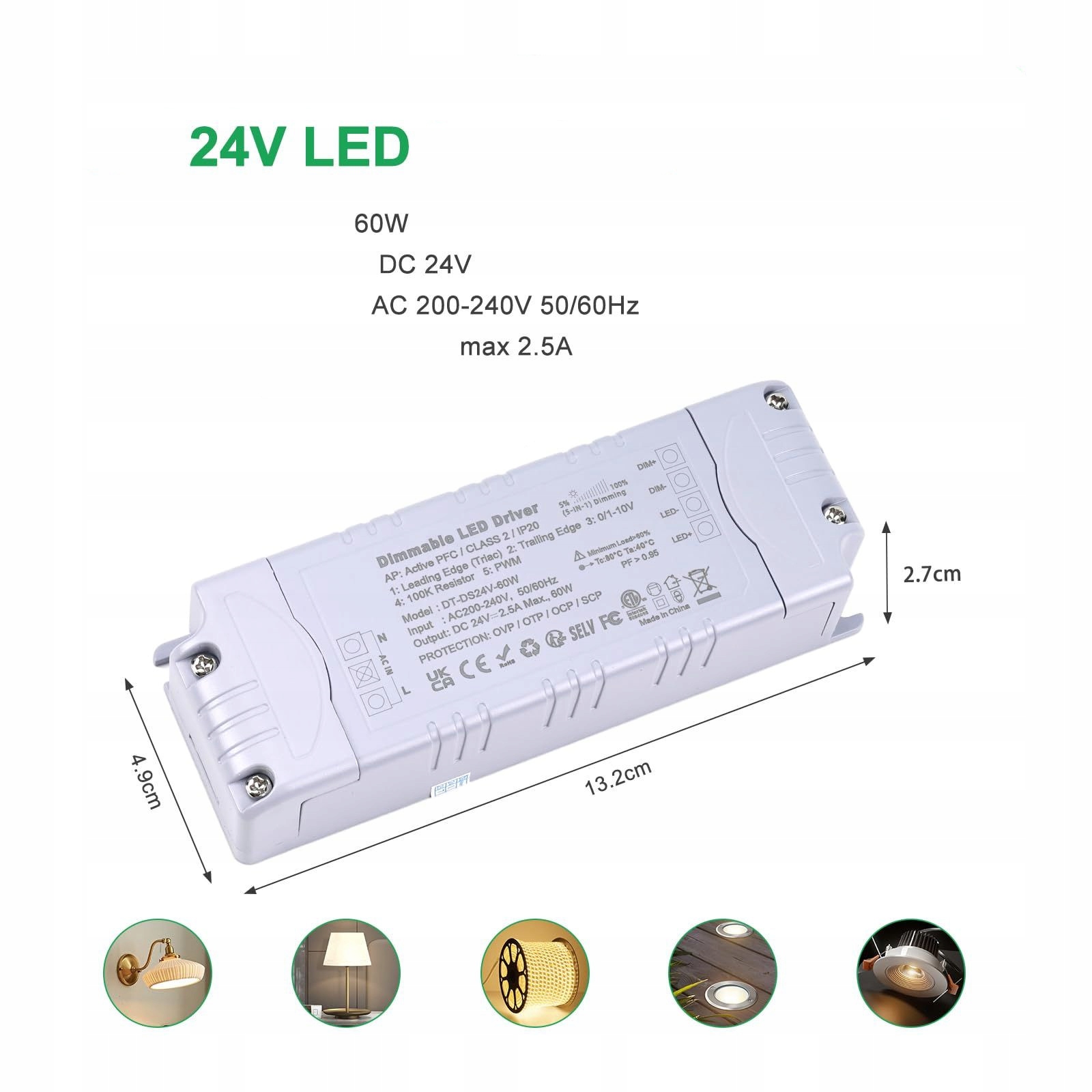 Zasilacz do LED REYLAX 24V 60W 2.5A transformator ściemnialny - obrazek 2
