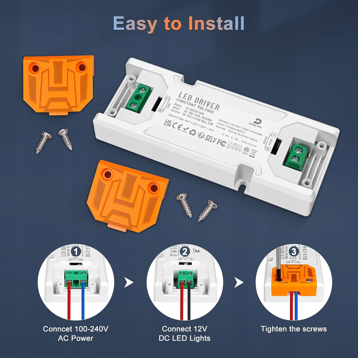 DUSKTEC Zasilacz LED 24 V 15 W Cienki, transformator do taśmy LED sterownik - obrazek 3