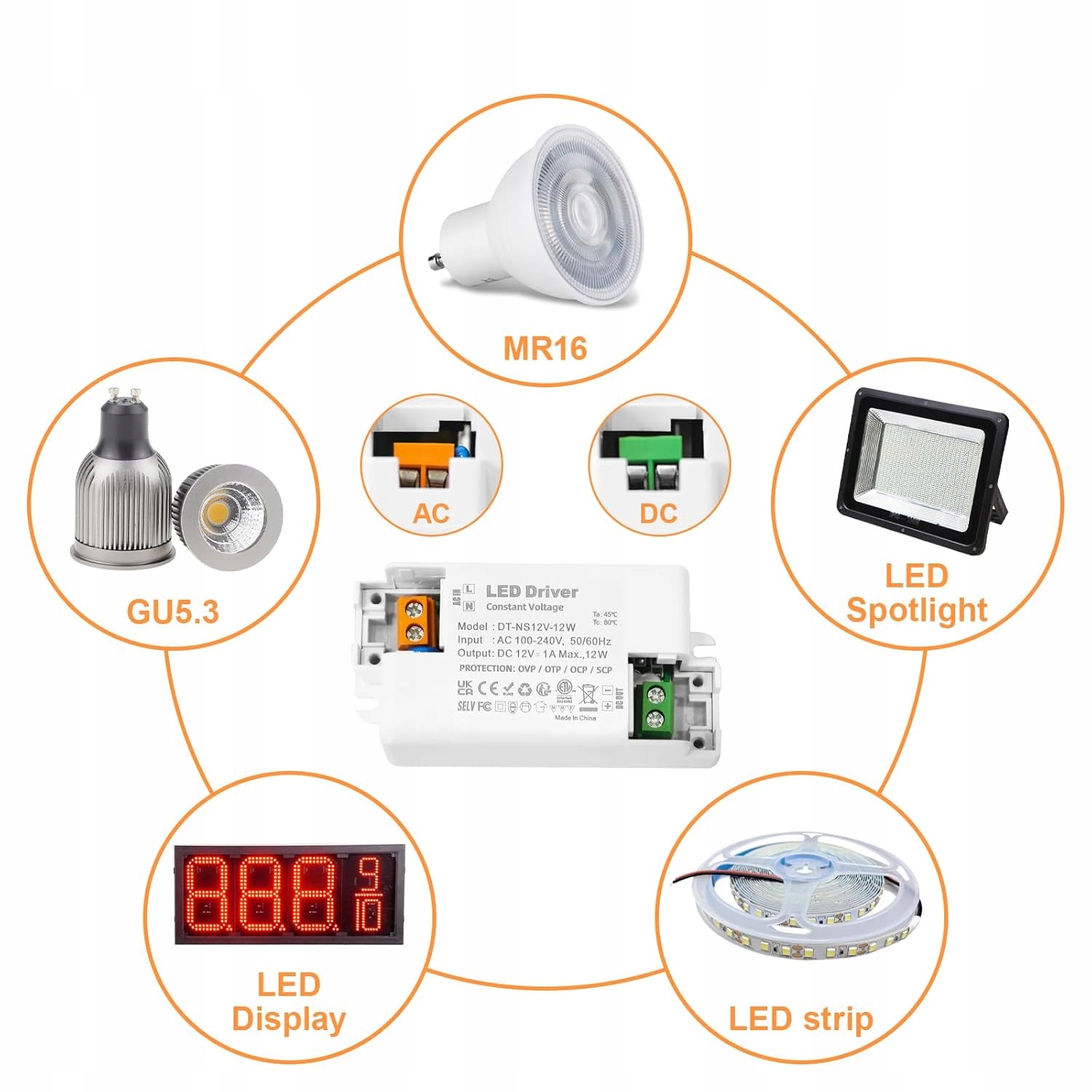 Zasilacz LED 12 V 12 W Transformator LED 1 A, 230 V na 12 V - obrazek 5