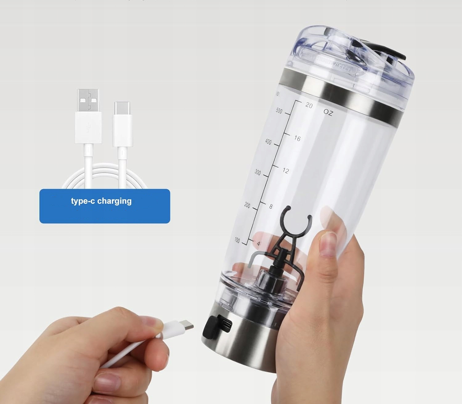 ELEKTRYCZNY SHAKER DO BIAŁKA 600 ML MIKSER USB C - obrazek 7