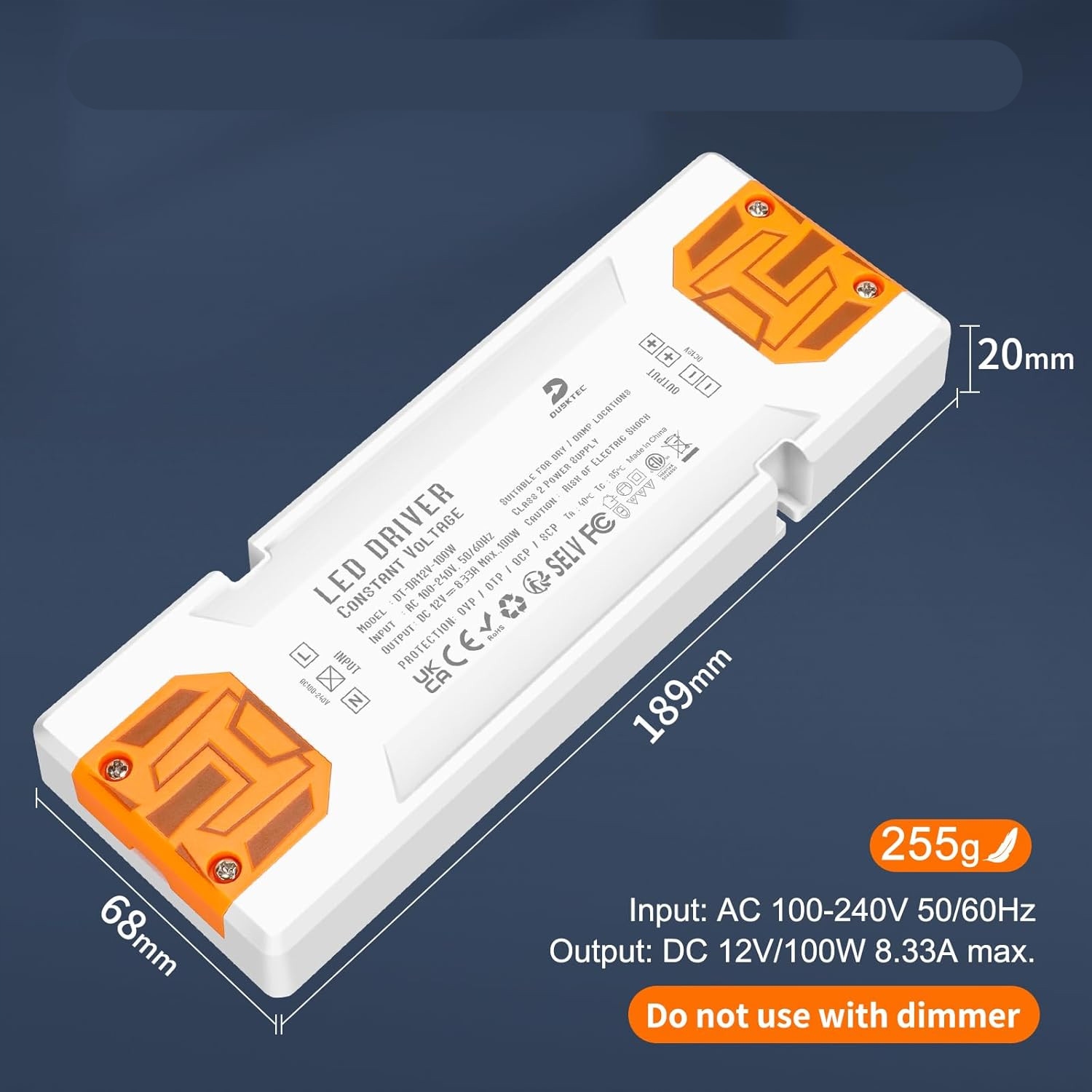 DUSKTEC Zasilacz LED 12 V 100 W transformator do taśmy LED sterownik - obrazek 2
